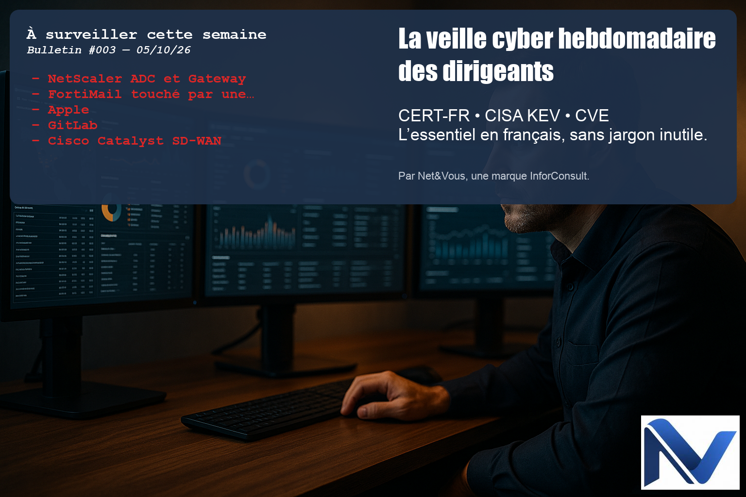Illustration — Exploitation active de NetScaler, FortiMail, Apple, GitLab et Cisco