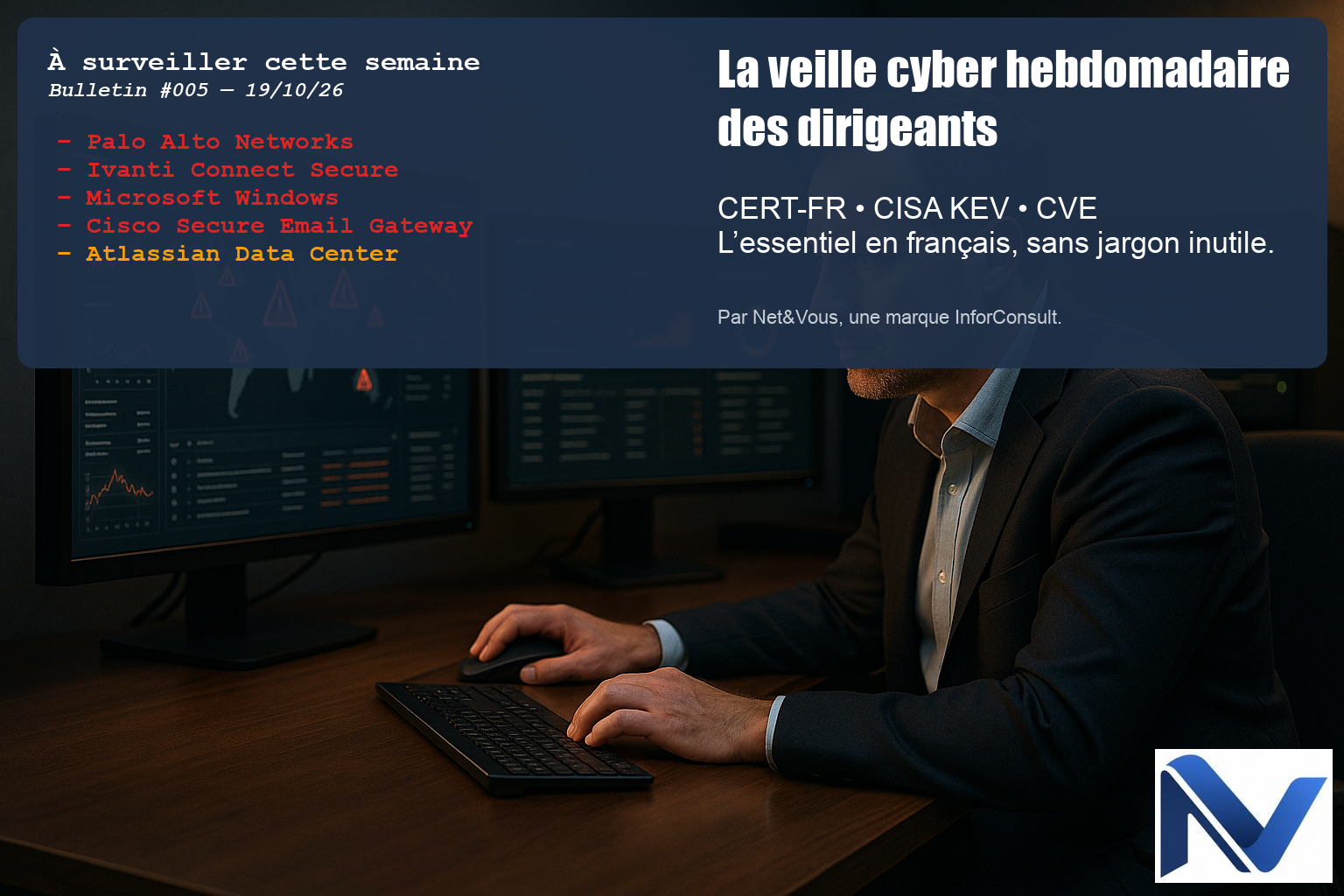 Illustration — Vulnérabilités exploitées : Palo Alto, Ivanti, Windows et Cisco